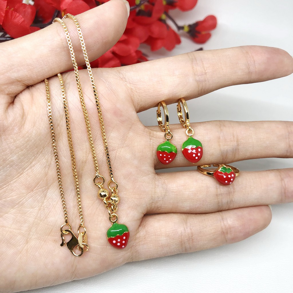 Xuping Anak Set Kalung Anting Cincin Strawberry - BS006