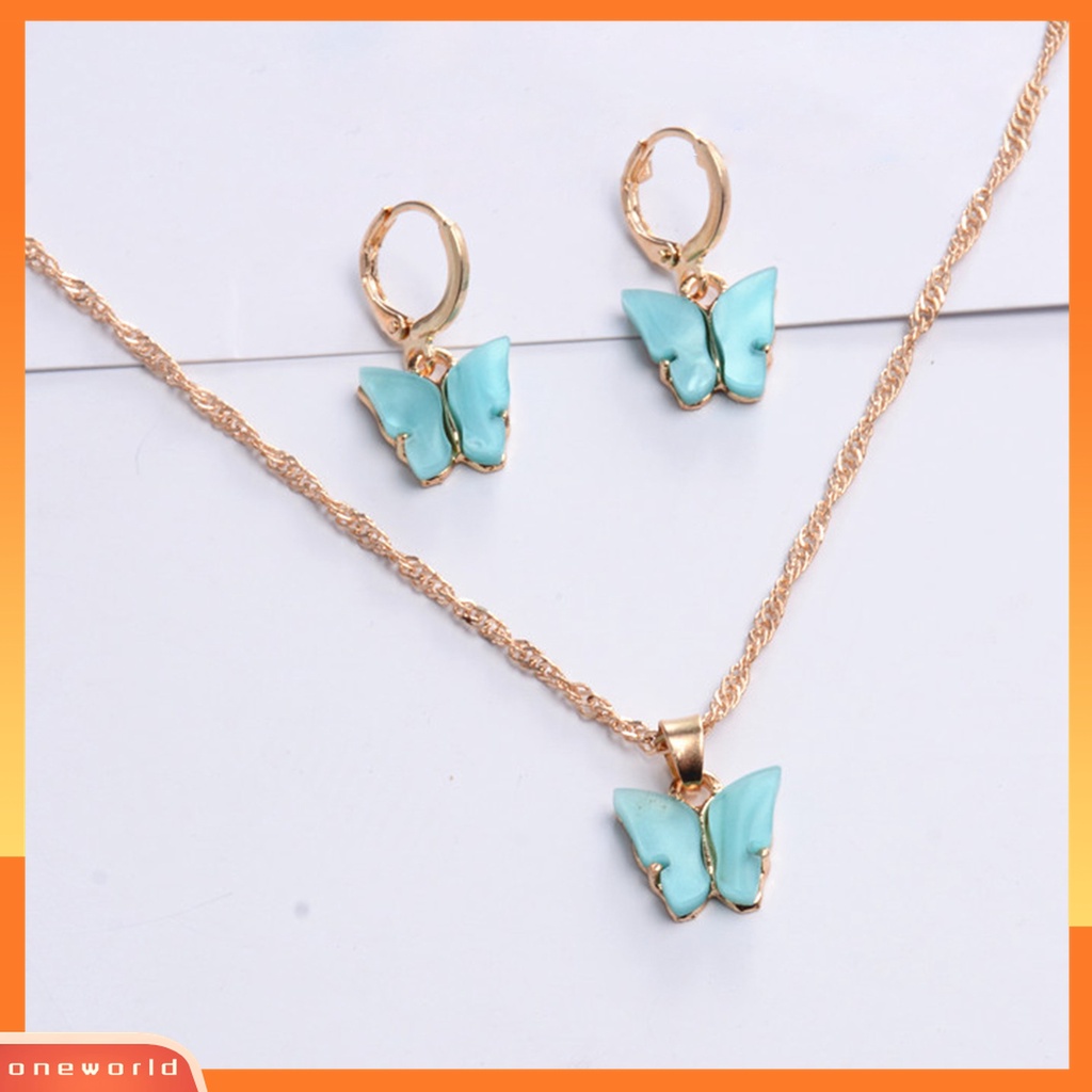 2pcs / Set Kalung Dan Anting Tindik Desain Kupu-Kupu Bahan Alloy