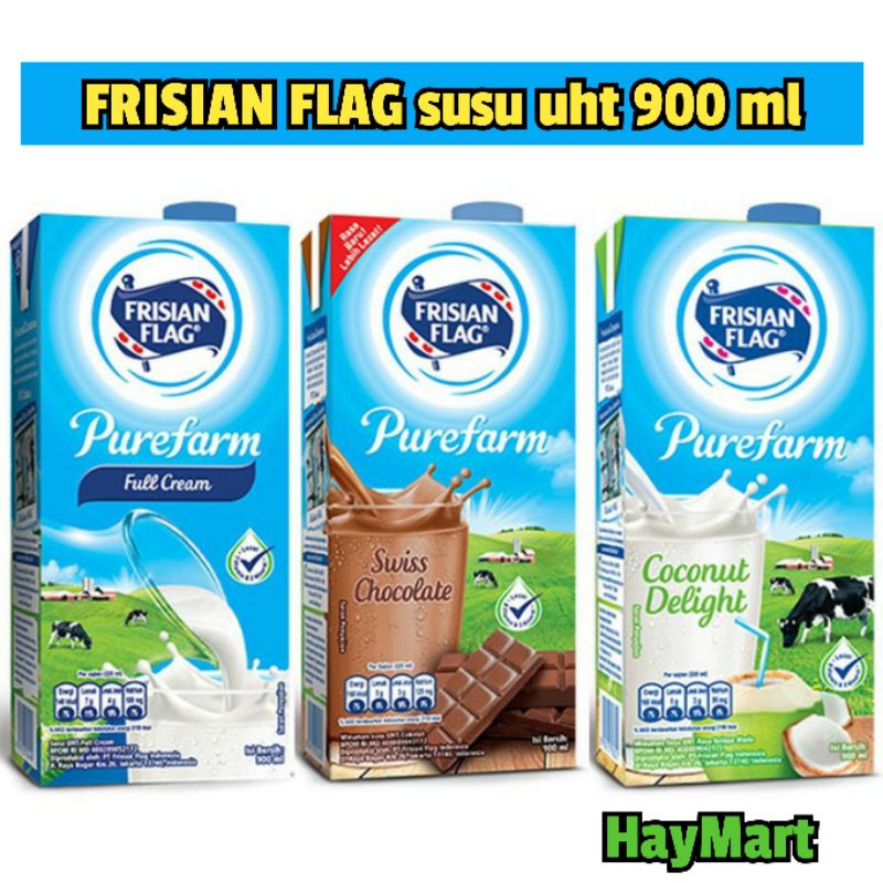 

FRISIAN FLAG BENDERA SUSU UHT PUREFARM FULL CREAM, CHOCOLATE, COCONUT DELIGH 900ML