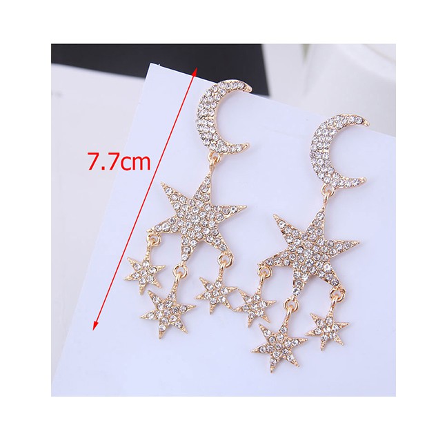LRC Anting Tusuk Fashion Metal Flash Diamond Star Earrings A59288
