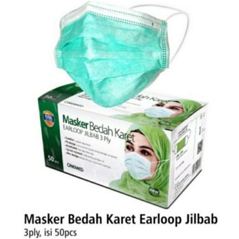 Masker hijab jilbab medis Onemed headloop isi 50pcs