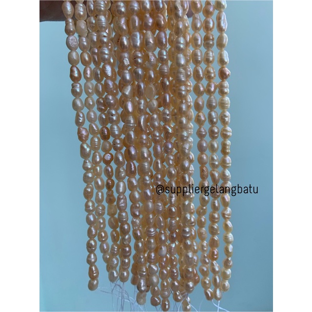 Bahan Mutiara Air Tawar Barok PEACH 4 x 6mm oval fresh water pearl