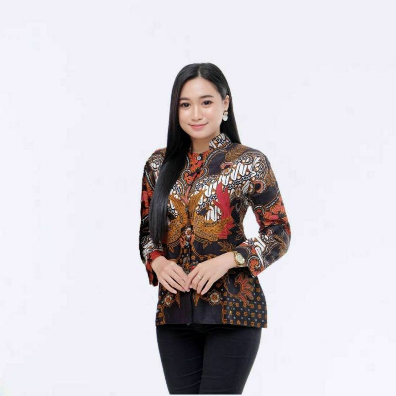 tey-17 Batik wanita ASJ SA HRB026 Kenongo Kemeja Tosca Pendek-3 lidah