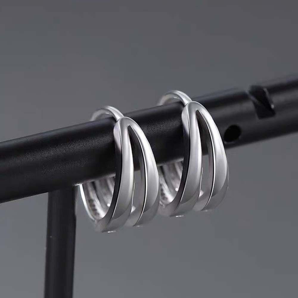 Needway Pria Hoop Earrings Rock Roll Untuk Anak Laki-Laki Multi-layer Bulat Lingkaran Lingkaran Ganda Geometris Hip Hop Telinga Studs