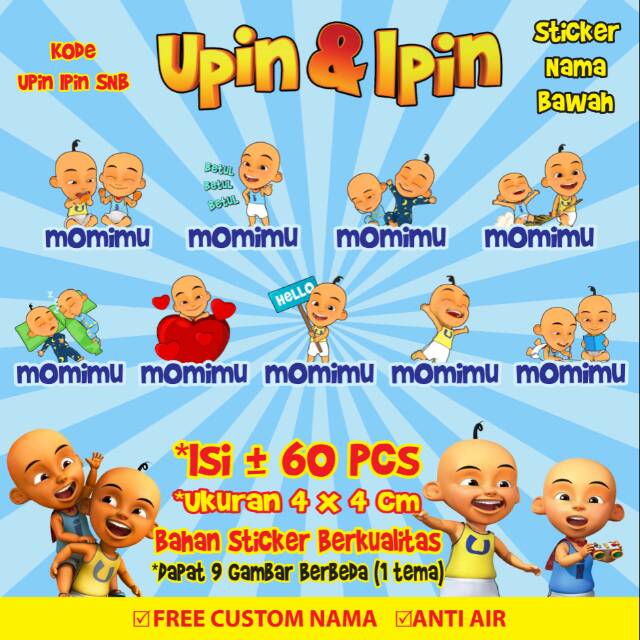 

Stiker/Sticker/Label Nama Bawah Anak/Remaja/Dewasa Custom Upin Ipin