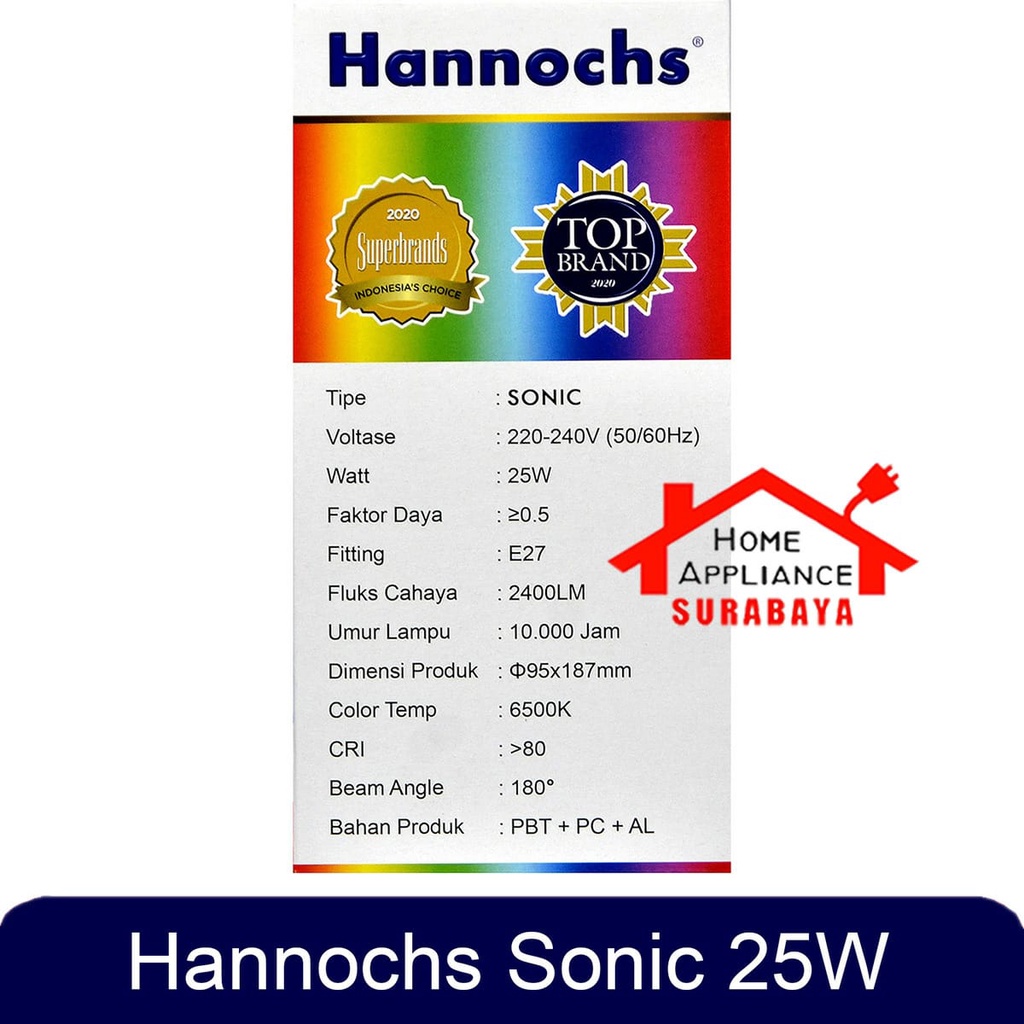 Lampu Bohlam LED Hannochs Sonic 25W 25 Watt Cahaya Putih 6500K - Cool Daylight