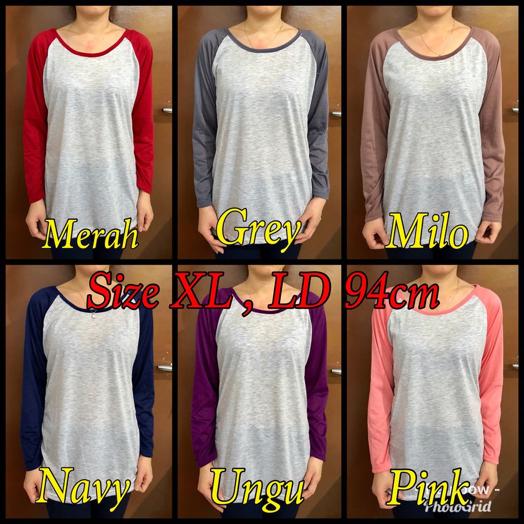 Kaos Raglan Panjang Polos size FIT TO XL / atasan wanita bestseller murah