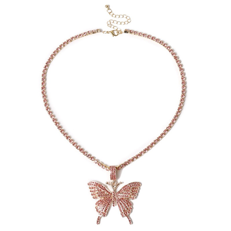 Big Butterfly Pendant Necklace Rhinestone Chain for Women Bling Tennis Chain Crystal Choker Necklace Jewelry