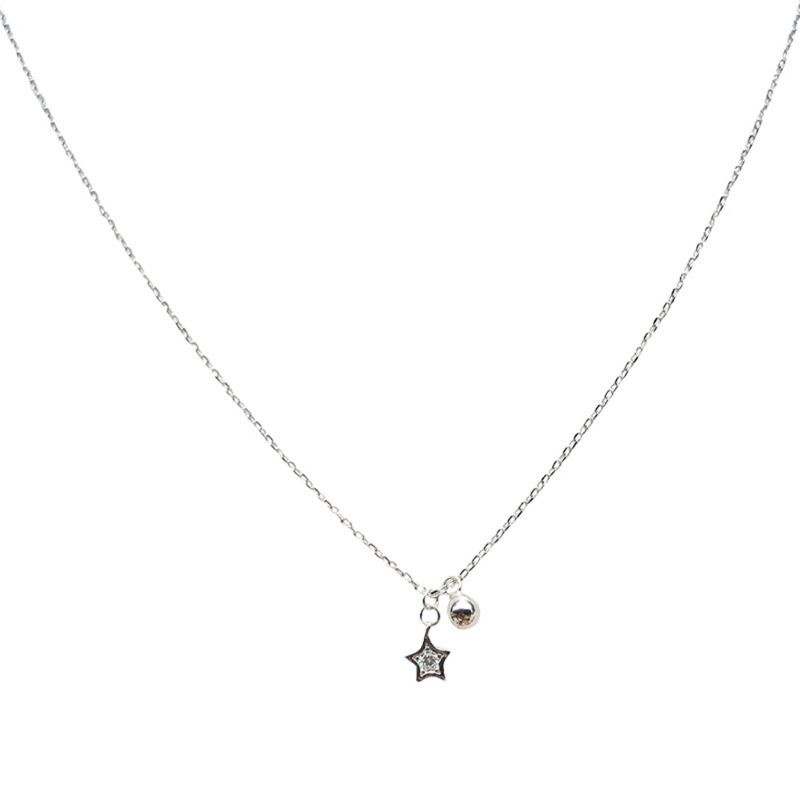 FerenHongXia Kalung Bintang Korean Simple Pentagram Star Bell Pendant Silver Necklace Clavicular Chain