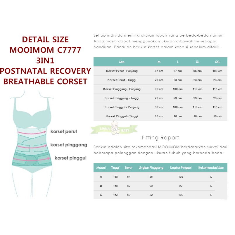 GEND13 MOOIMOM C7777 3IN1 POSTNATAL RECOVERY BREATHABLE CORSET KORSET MOOIMOM