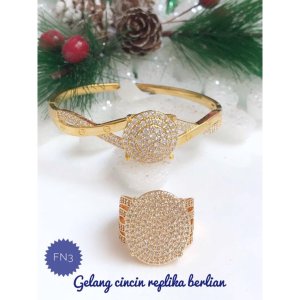 [Replika berlian] Set gelang cincin mewah replika berlian import full diamond 160721