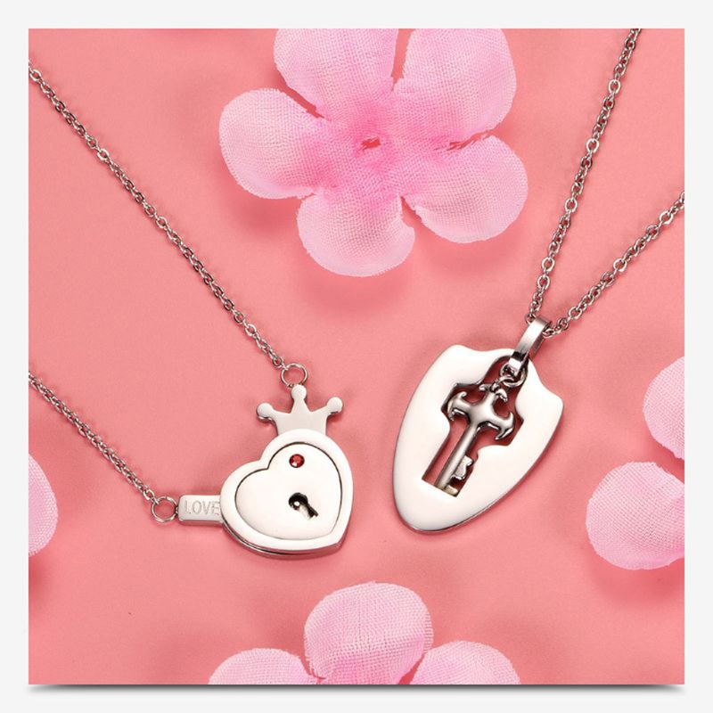 SIY  2Pcs Valentine's Day Lovers Stainless Steel Lock Key Heart Puzzle Pendant Necklace Kit  Love Matching Sets Jewelry Gift