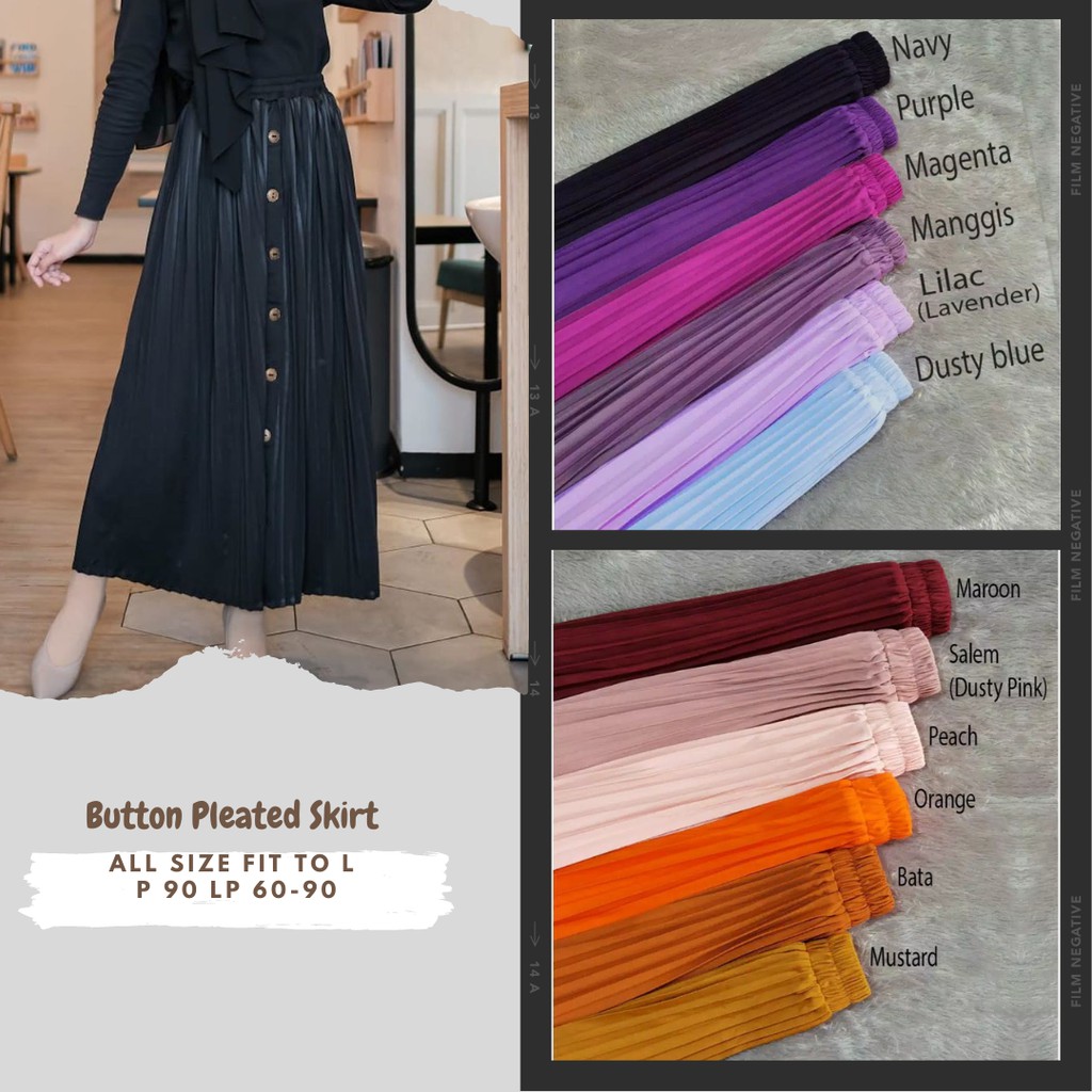 BUTTON PLEATED SKIRT/ROK PLISKET KANCING DEPAN/ROK PLISKET VARIASI/PLISKET IMPORT/PLISKET HYGET