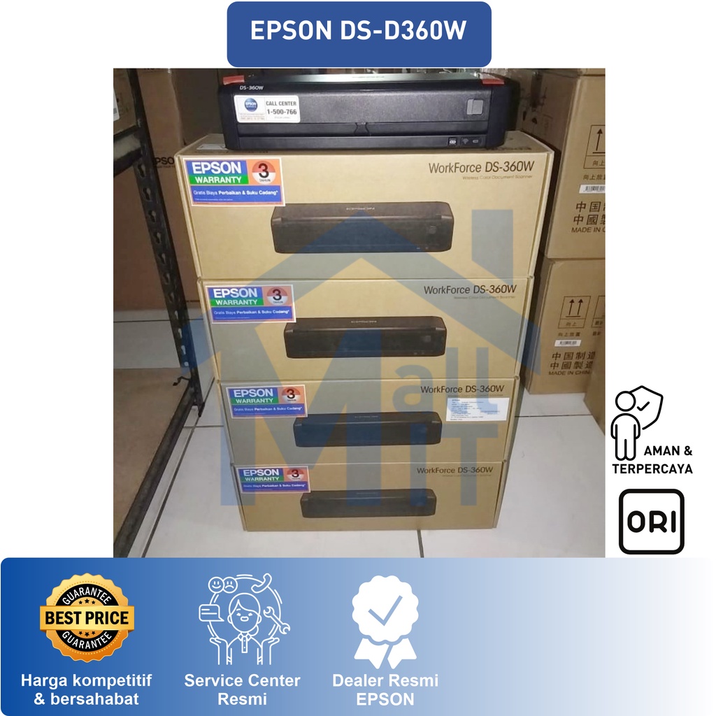 SCANNER EPSON DS-360W DS360W DS 360 W PORTABLE ADF F4 LEGAL GARANSI RESMI