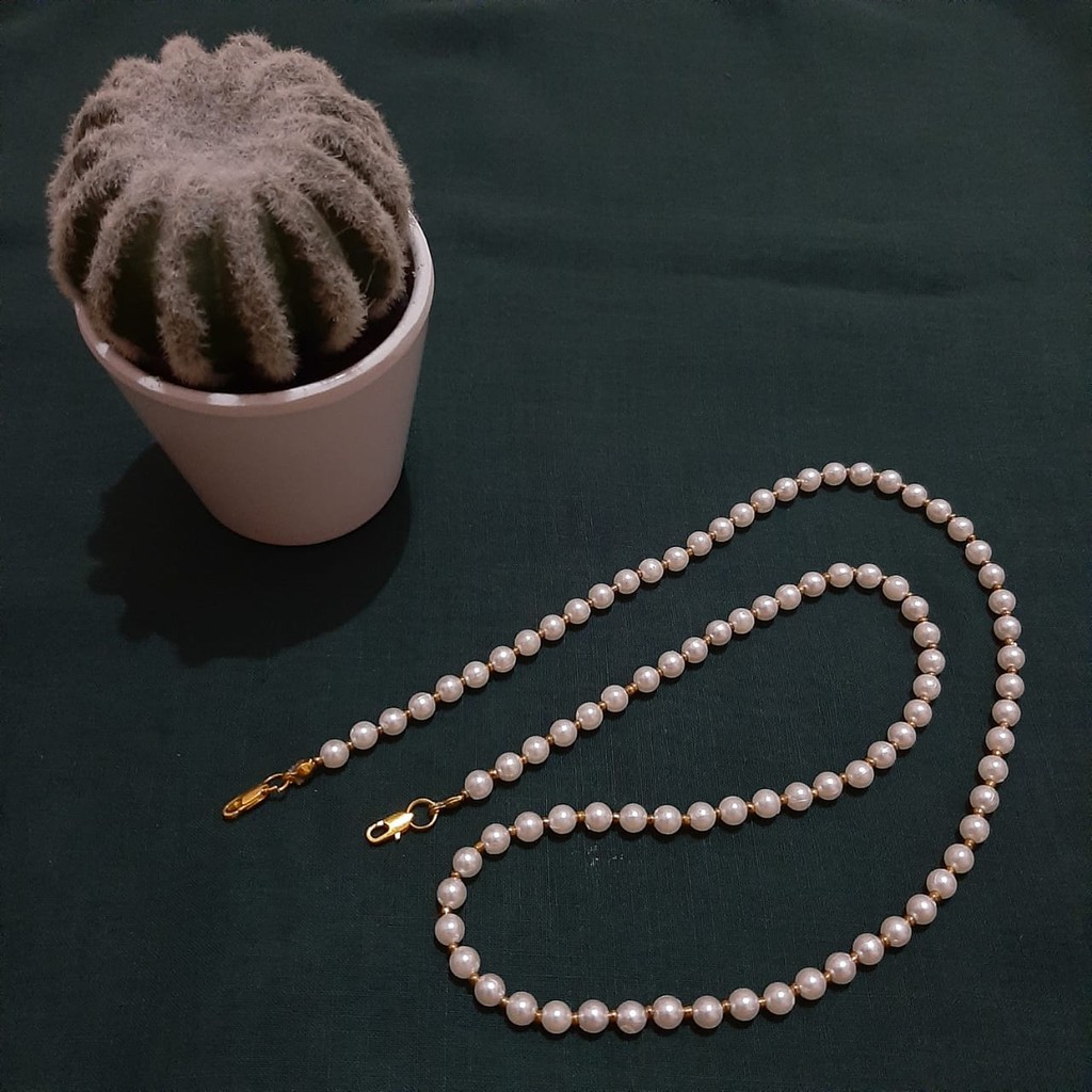 kalung masker strap masker mutiara putih emas Kalung Masker Pengait Tali Holder Strap Mutiara Putih