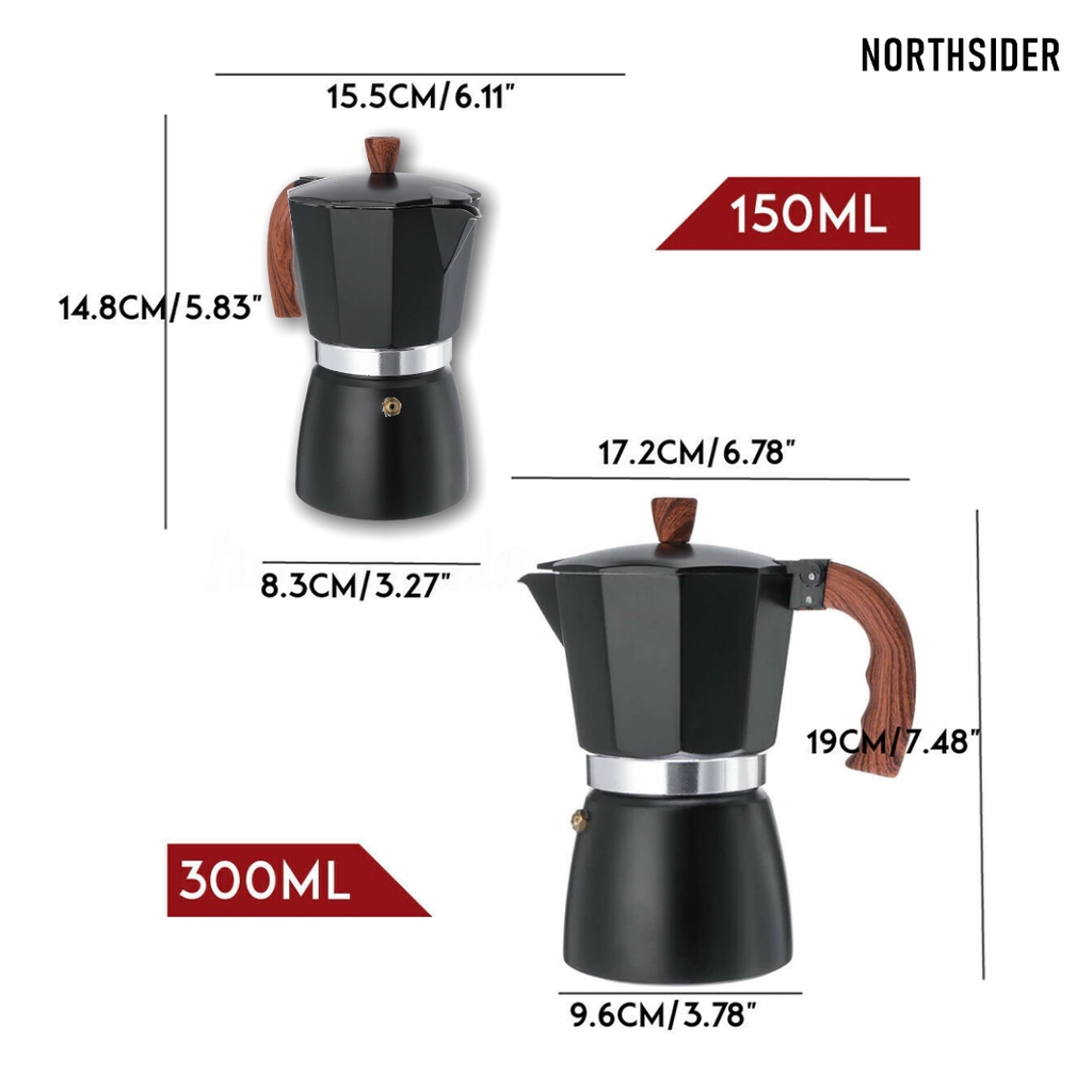 MOKA POT ALUMINIUM 3 CUP &amp; 6 CUP - COFFEE ESPRESSO MAKER MOKAPOT