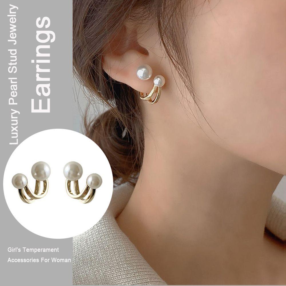 R-flower Pearl Stud Earrings Hadiah Baru Perhiasan Temperamen Elegan