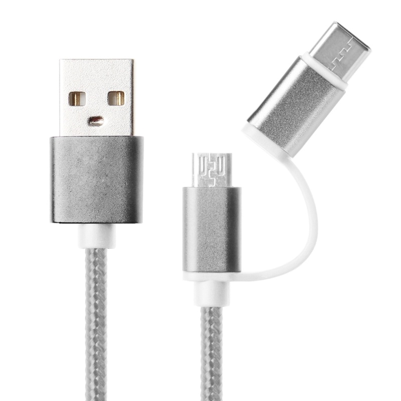 Cre 2 in 1 Kabel Charger USB 2.0 Male Ke USB 3.1 Tipe C Fleksibel Flexible