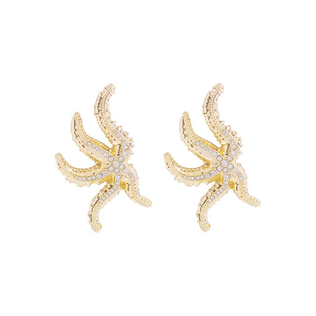 LRC Anting Tusuk Fashion Golden Starfish Alloy Starfish Diamond Earrings D81883
