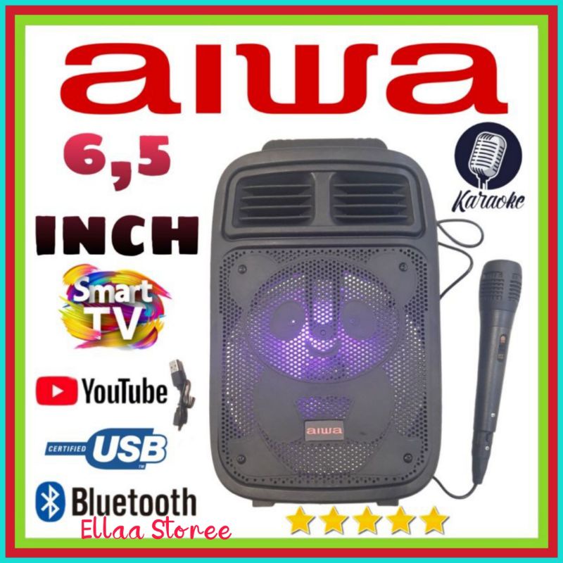 Speaker Karaoke Portable 6,5 inch Mini AIWA AW 103 B + Microphone Usb Bluetooth