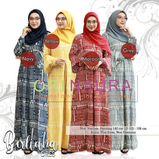 Ori naura Berliana dress, gamis muslim,
