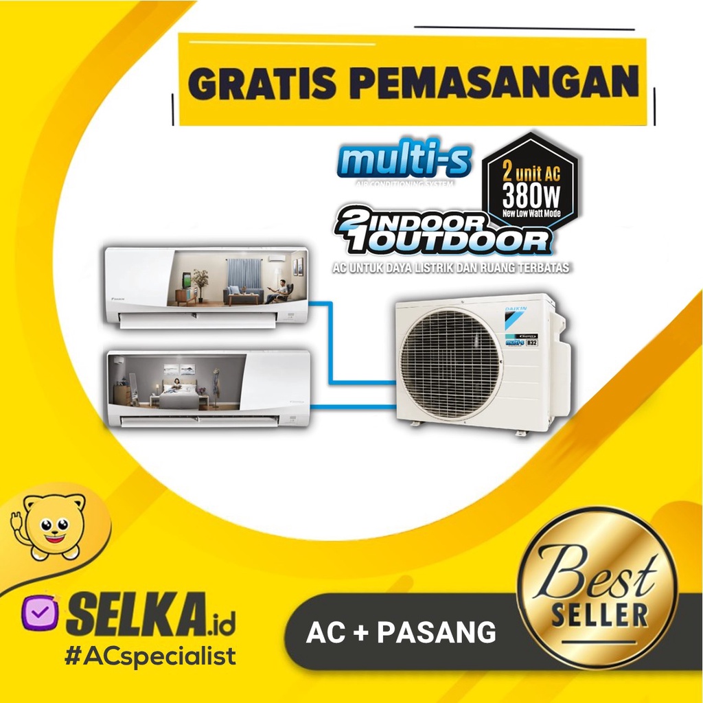 Daikin 2MKC30QVM AC Multi Split + PASANG 2 KONEKSI INVERTER 1/2 PK + 1/2 PK