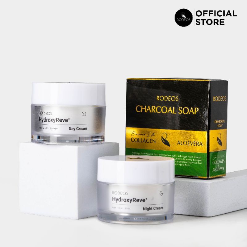 Rodeos HydroxyReve+ Day &amp; Night Cream - Paket Cream Muka untuk Kulit Cerah &amp; Bebas Jerawat