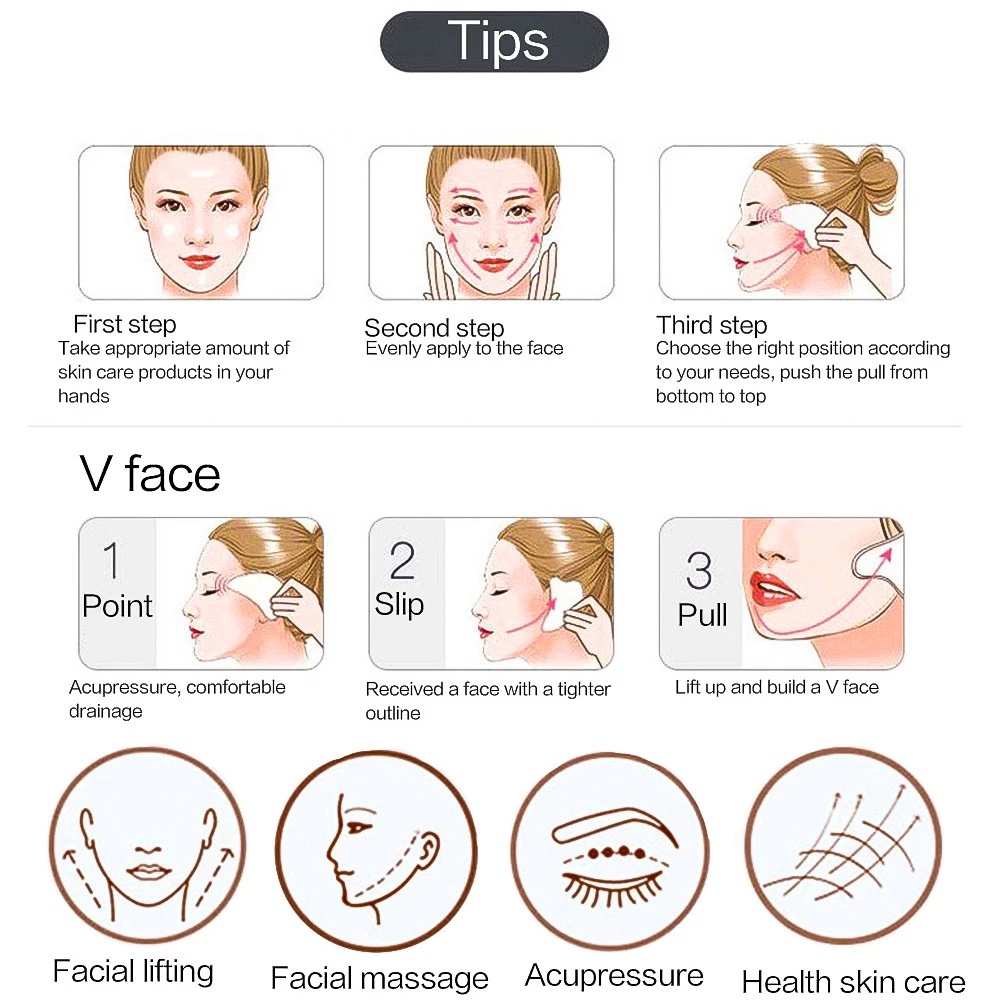 Batu Alam Giok Guaache Scraper Rose Quartz Facial Gua Sha Tools Batu Pijat Pijat Wajah Tubuh Wajah Pengangkat Mata Penghilang Kerut