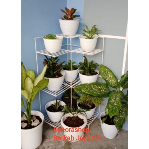 Rak bunga besi sudut susun tempel minimalis