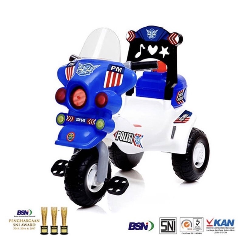 Tricycle SHP SCP 640 motor polisi stroller sepeda dorongan anak roda 3 tiga musik lampu SCP640