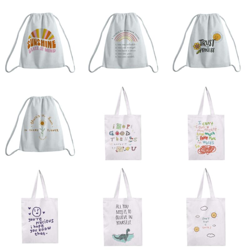 Tote bag dan String bag canvas quote aesthetic