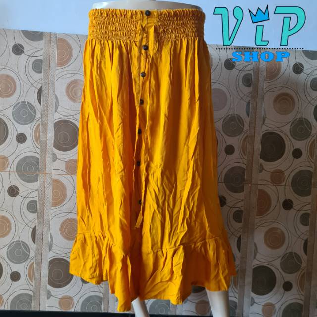 Rok Rempel Panjang Kancing Polos Bali Pantai