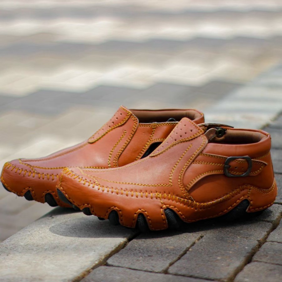 Sepatu Boots Zipper Pria Country Boots Gazen Original Leather Tan
