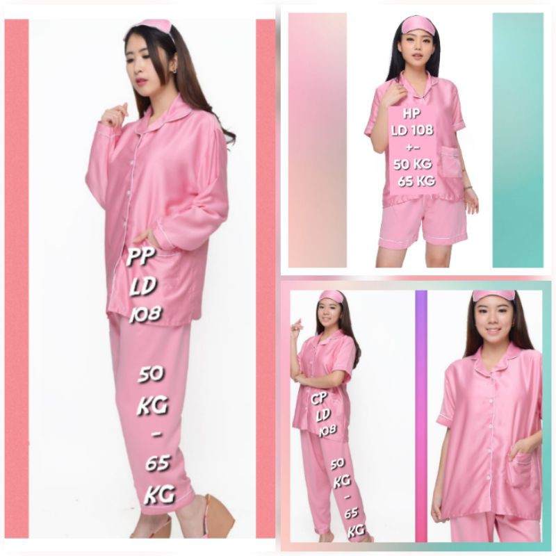 baju tidur couple setelan satin celana panjang set piyama lengan pendek