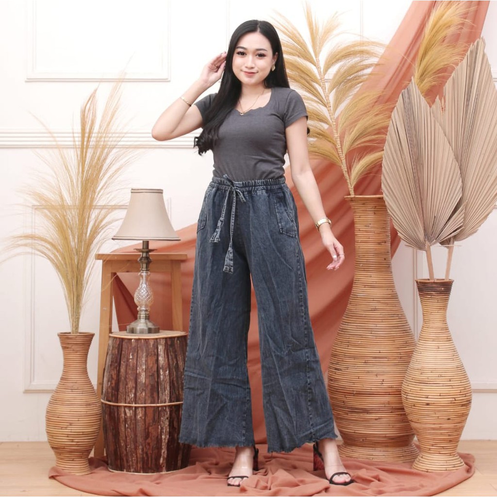 Kulot jeans rawis pinggang karet