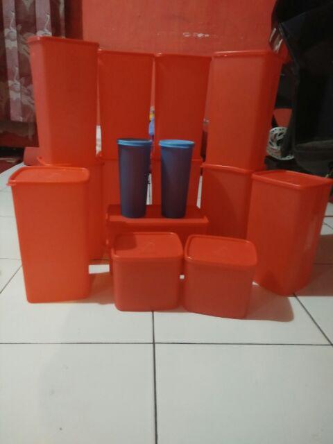 [indra Houseware]paket Toples Plastik Merah B Bonus 2 Gelas (smk 422)