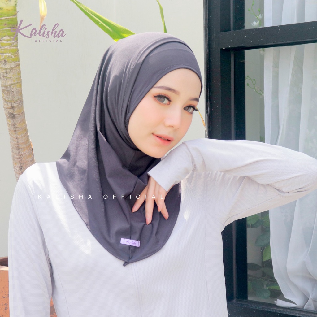 HIJAB MASKER HEADSET SPORTY HELMA / ACTIVE HIJAB EARPHONE MASK / HIJAB NEW NORMAL / HIJAB KHIMAR INSTAN BERGO MASKER EARPHONE BY KALISHA OFFICIAL-DARKGREY