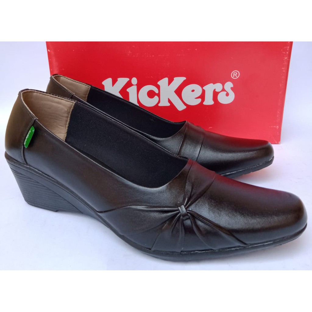 Sepatu pantofel wanita kerja formal kantor kickers kulit asli original wedges murah kekinian COD