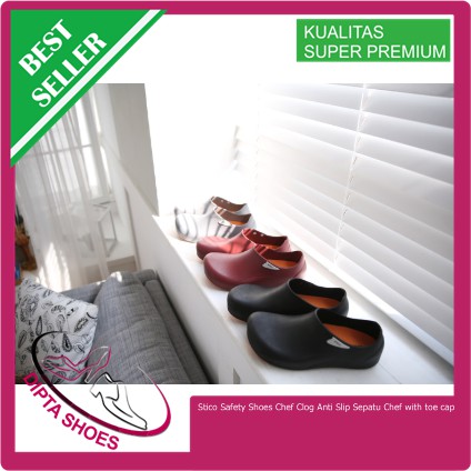 Stico Safety Shoes Chef Clog Anti Slip Sepatu Chef with toe cap - Hitam, 35