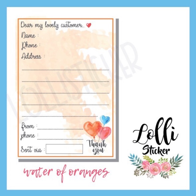 Sticker Alamat Oranges /  Sticker Label Pengiriman / Label Alamat Stiker Pengiriman Olshop