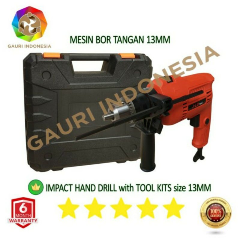 MESIN BOR TANGAN | IMPACT HAND DRILL SIZE 13MM WITH TOOLS KIT | JLD