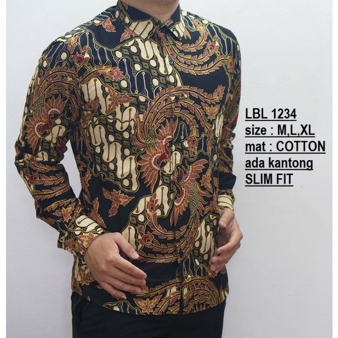 Baju Batik Pria Kemeja Batik Pria Lengan Panjang Cream Coklat LBL1234