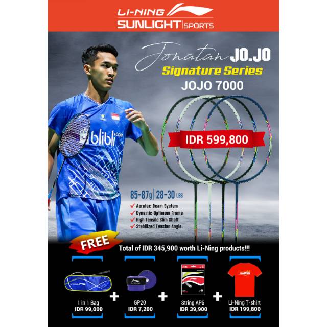 Raket Badminton / Bulutangkis LINING / LI NING JONATHAN CHRISTIE / JOJO 7000 ORIGINAL