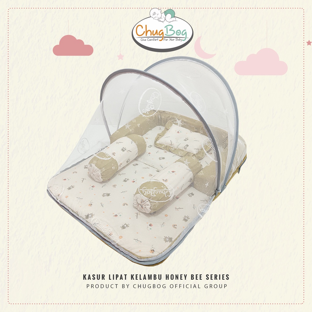 KASUR LIPAT KELAMBU, BANTAL DAN GULING SET HONEYBEE SERIES