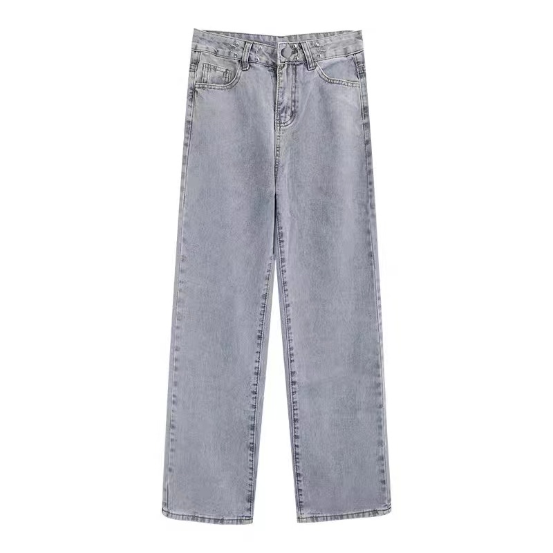 Korean New Celana Kulot Jeans Highwaist Wanita Loose-Biru ~ pengecil