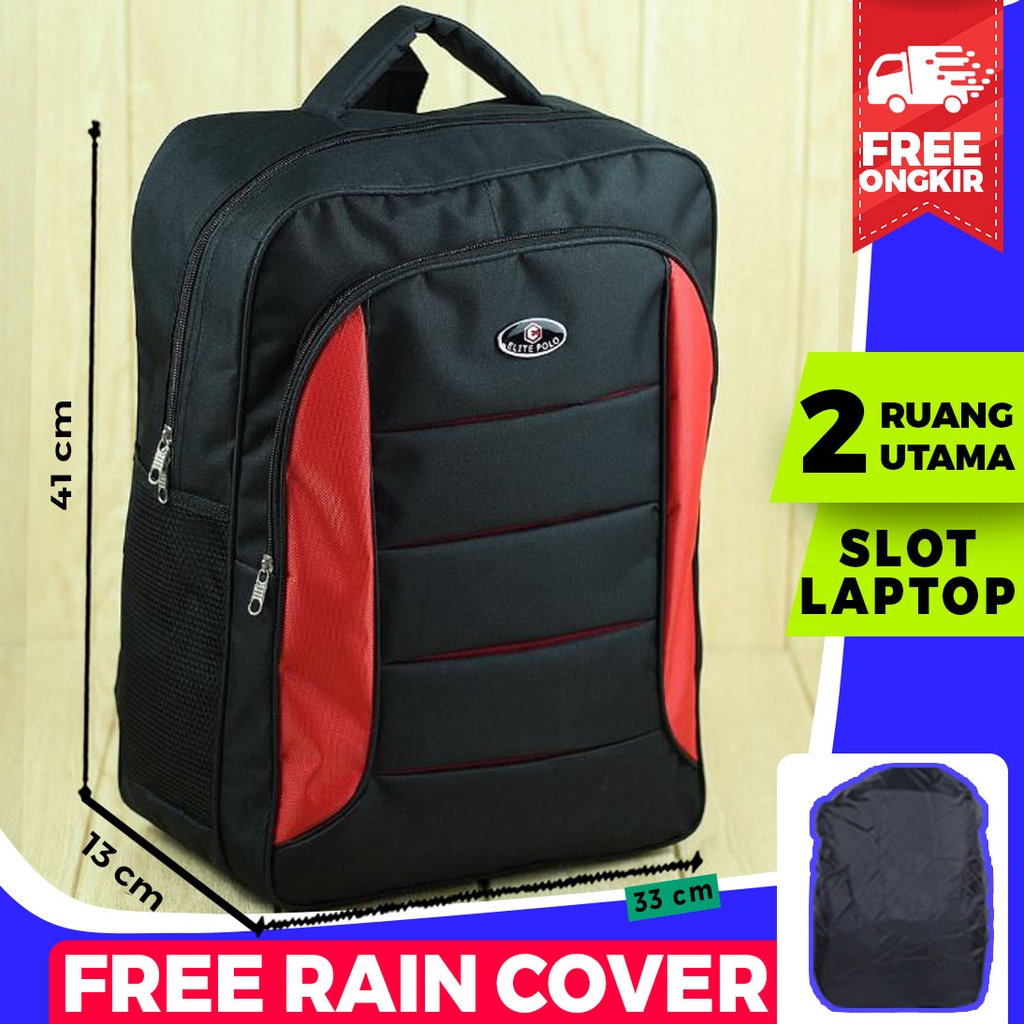 Tas Ransel Elite Polo Variasi Merah Back Pack Cowok Pria Laki Trendy