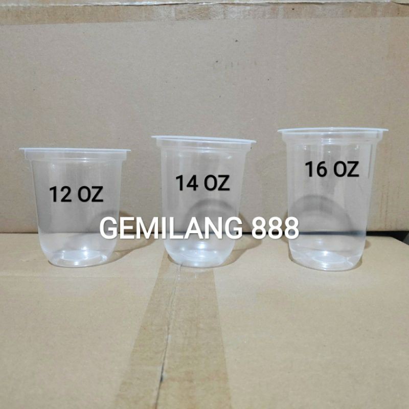 Gelas Oval uk 12oz, uk 14oz, Uk 16oz (isi 50 pcs) gelas Plastik Oval