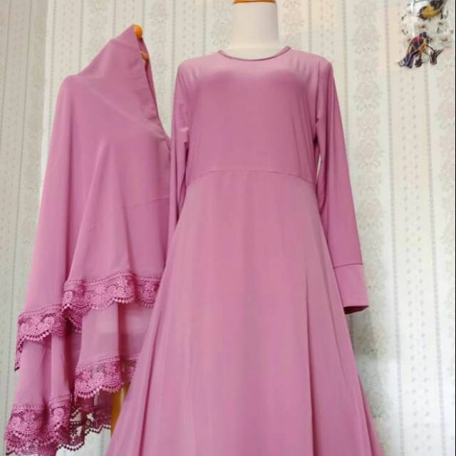 *GAMIS CERUTTY BROKAT RENDA + KHIMAR* (PREMIUM KUALITAS BUTIK)