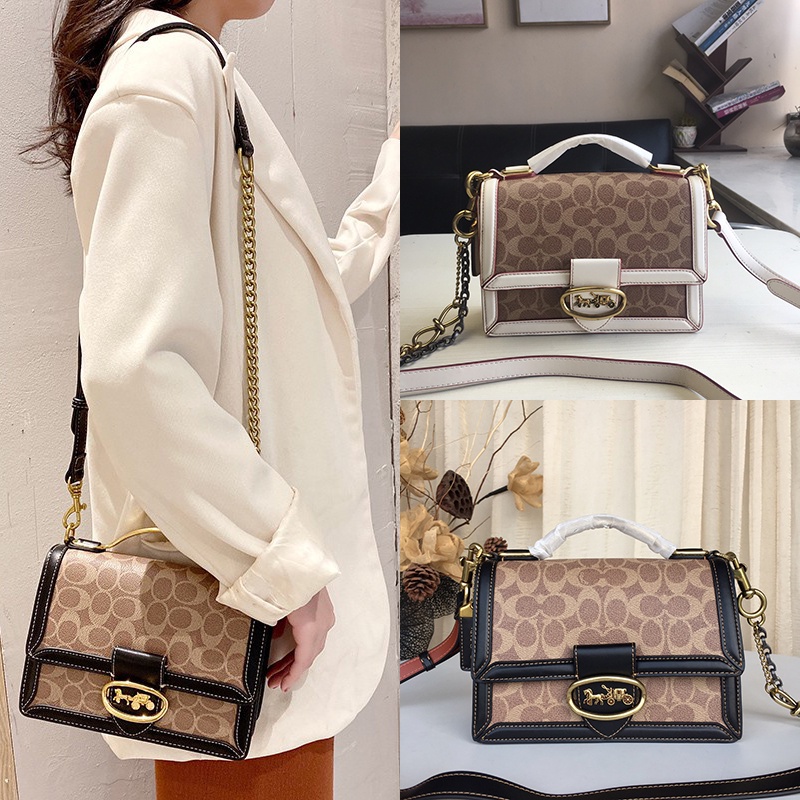 COACH 73937 Tas gesper magnetik wanita/tas tangan/tas messenger all-match/tas bahu rantai