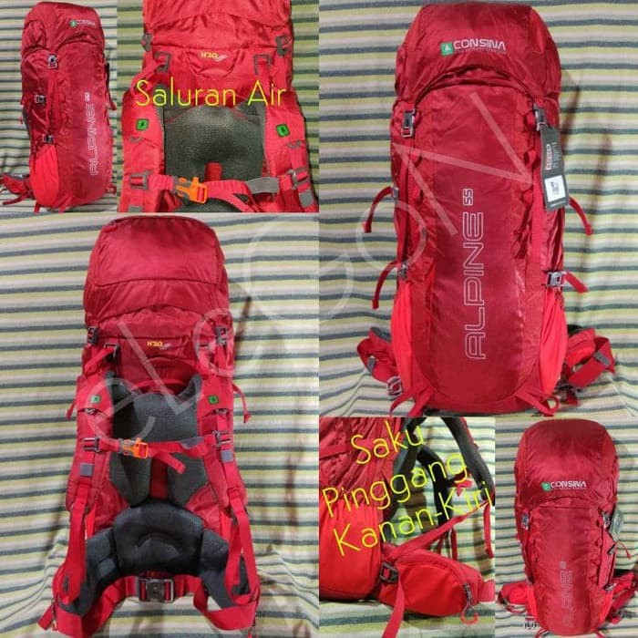 MUST HAVE CARRIER TAS GUNUNG CONSINA ALPINE 60L UP RED ASLI RESMI NGALAM TERBARU